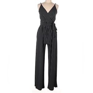 Kaileigh Black and White Pinstriped Wrap Jumpsuit